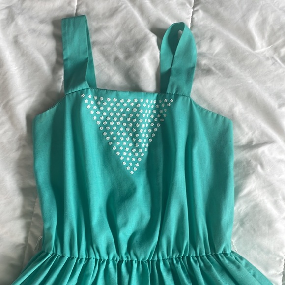 Vintage refashioned Aqua sun dress with White details - Picture 2 of 5